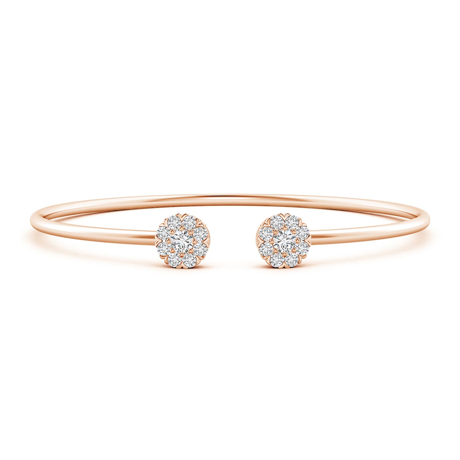 3.4mm HSI2 Diamond Halo Cluster Open Flex Bangle in Rose Gold
