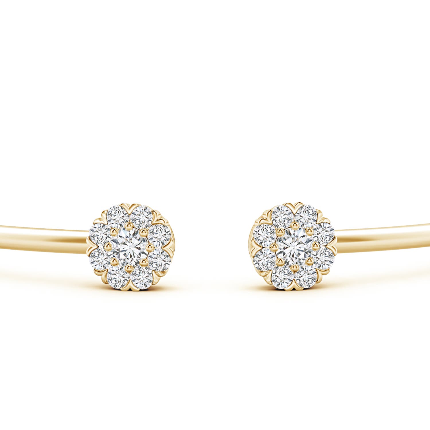 3.4mm HSI2 Diamond Halo Cluster Open Flex Bangle in Yellow Gold