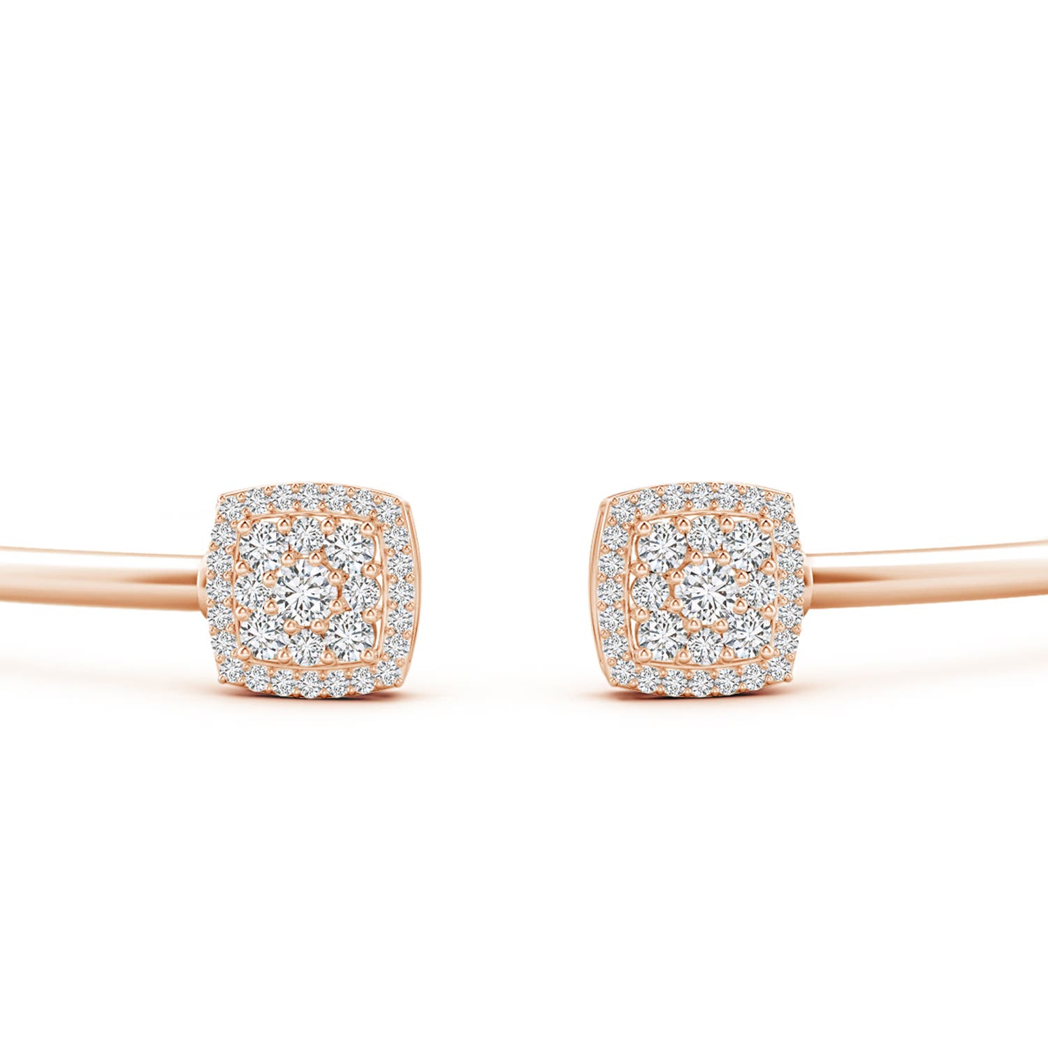 2.5mm HSI2 Round Diamond Cushion Halo Open Flex Bangle in Rose Gold