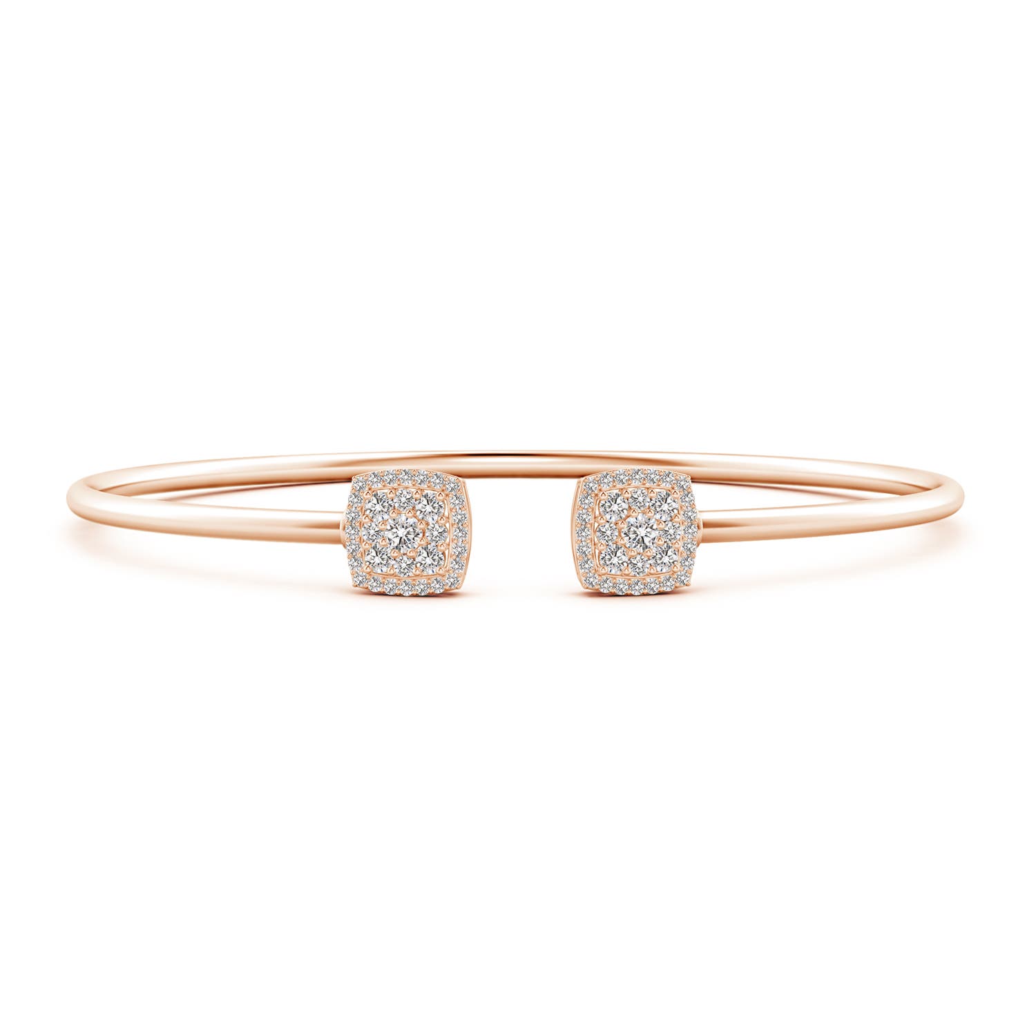2.5mm IJI1I2 Round Diamond Cushion Halo Open Flex Bangle in Rose Gold