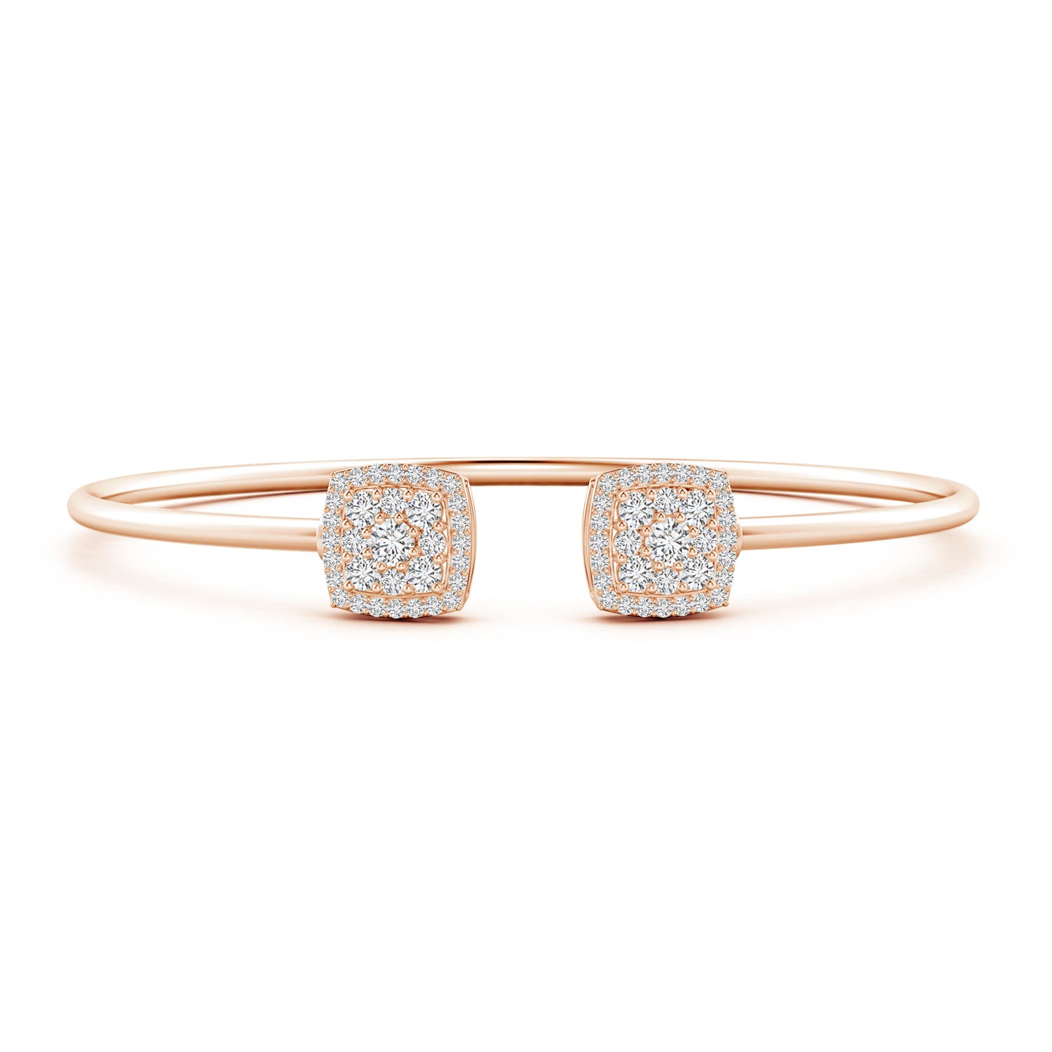 3mm HSI2 Round Diamond Cushion Halo Open Flex Bangle in Rose Gold