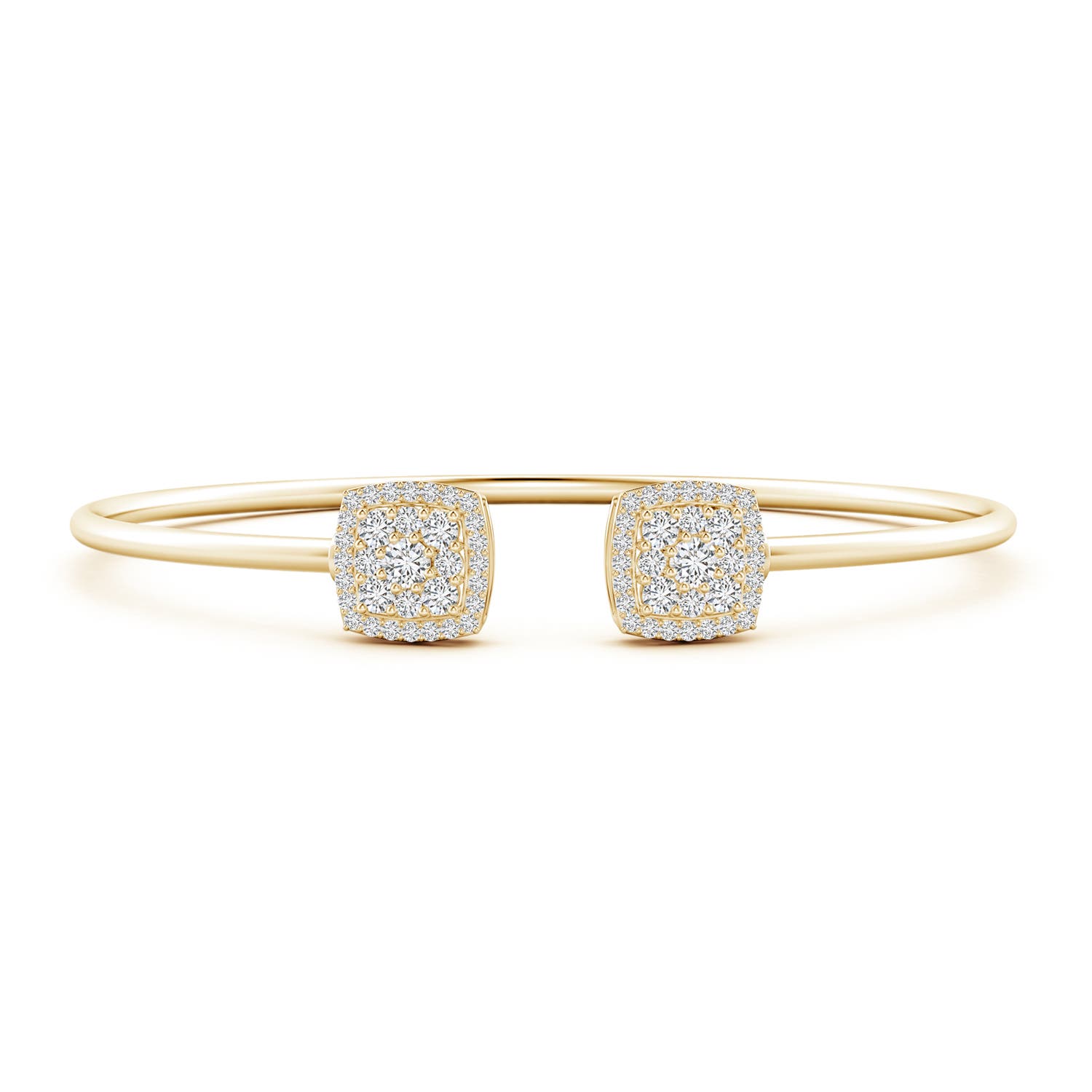 3mm HSI2 Round Diamond Cushion Halo Open Flex Bangle in Yellow Gold