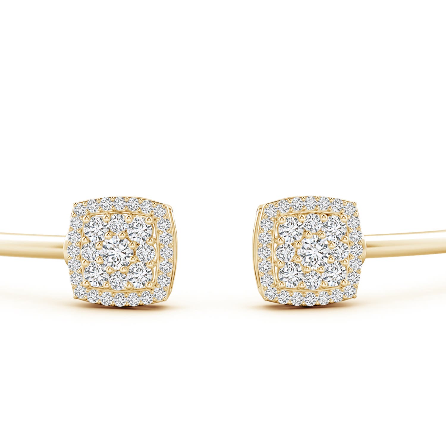 3mm HSI2 Round Diamond Cushion Halo Open Flex Bangle in Yellow Gold