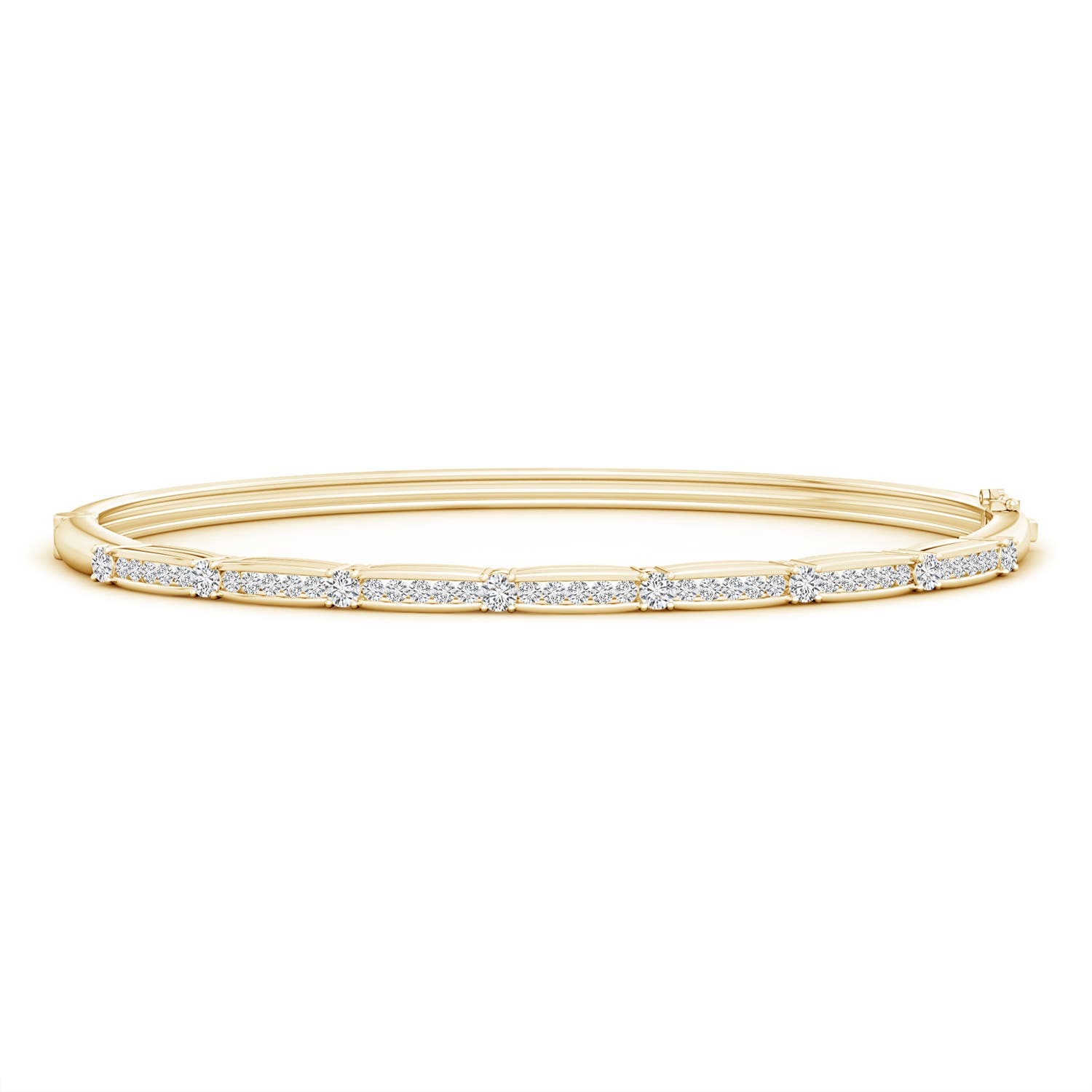 2.2mm HSI2 Channel-Set Diamond Bangle Bracelet with Hinged Clip in Yellow Gold