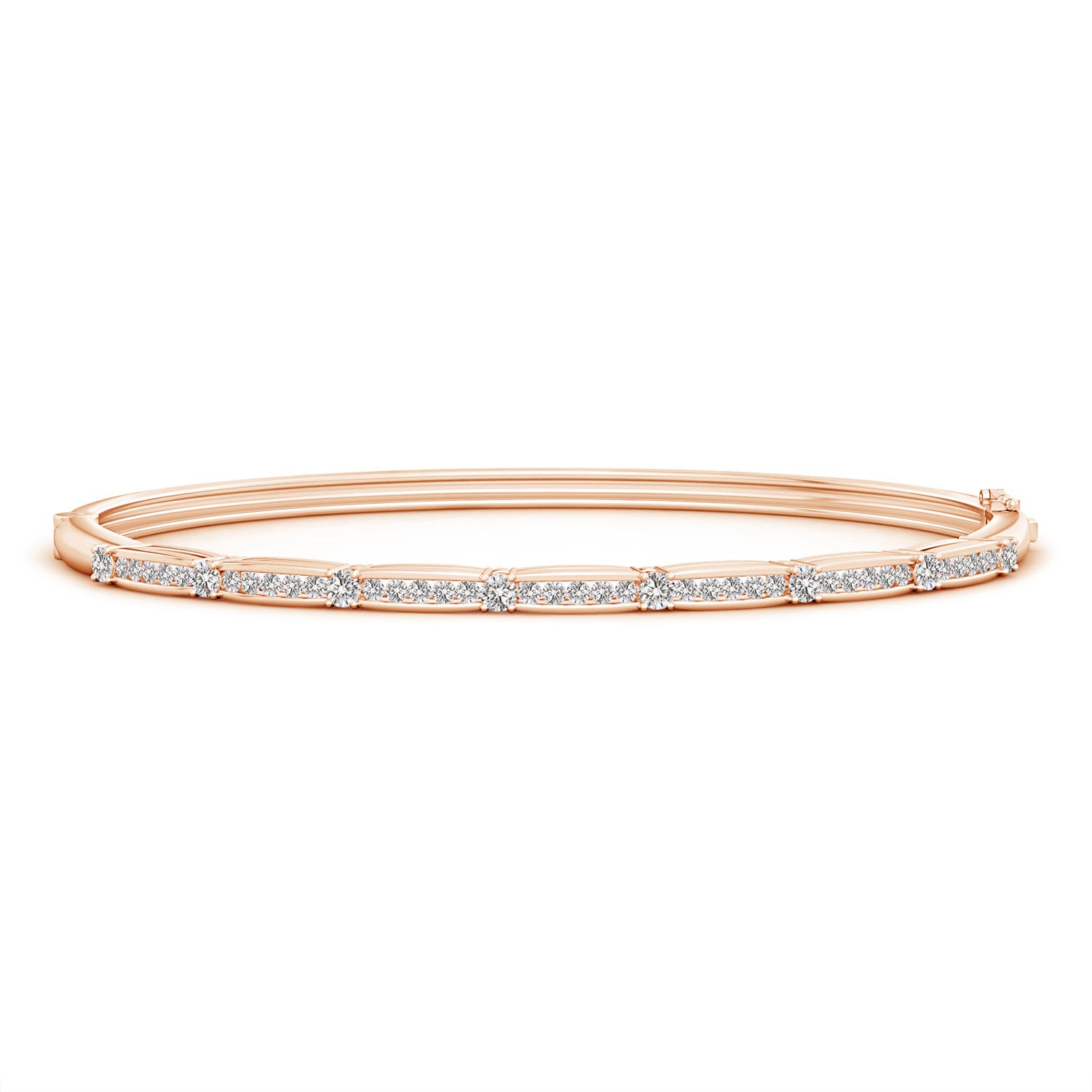 2.2mm IJI1I2 Channel-Set Diamond Bangle Bracelet with Hinged Clip in Rose Gold