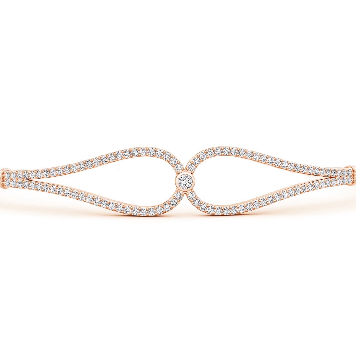 1.9mm HSI2 Prong-Set Round Diamond Teardrop Flex Tube Bangle in Rose Gold - side 1
