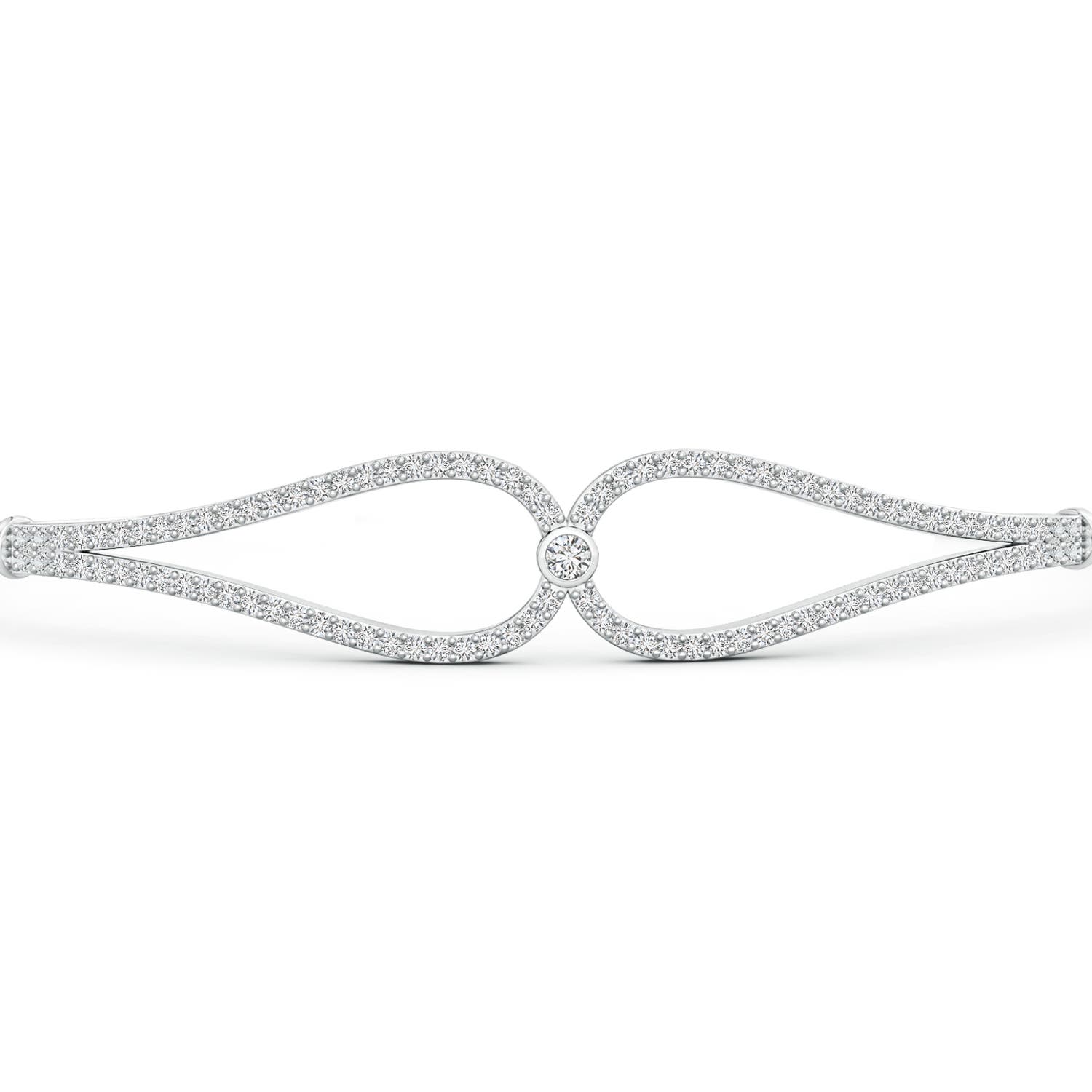 1.9mm HSI2 Prong-Set Round Diamond Teardrop Flex Tube Bangle in White Gold