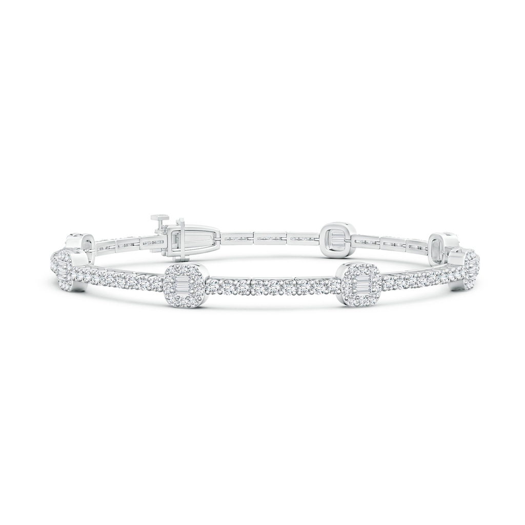 2x1mm GVS2 Baguette and Round Diamond Station Stackable Bracelet in White Gold