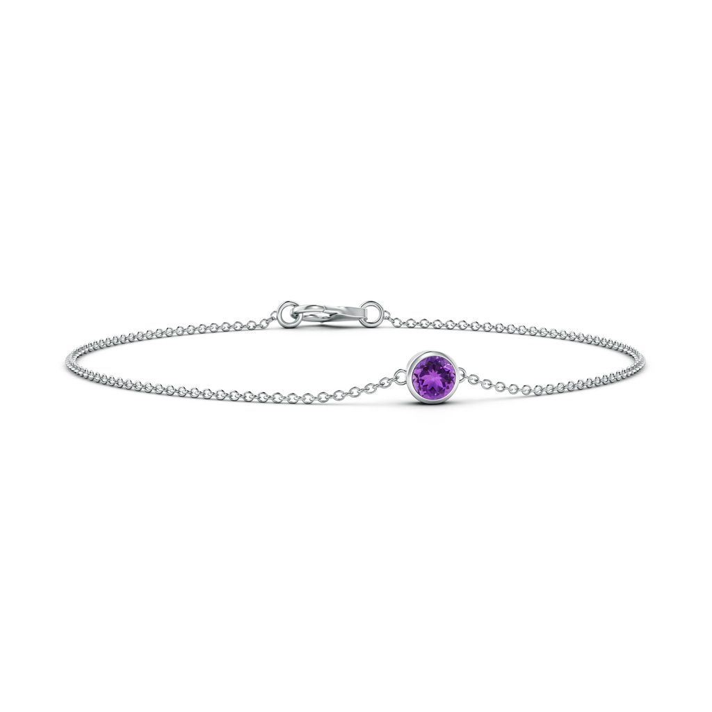 4mm AAA Bezel-Set Round Amethyst Chain Bracelet in White Gold