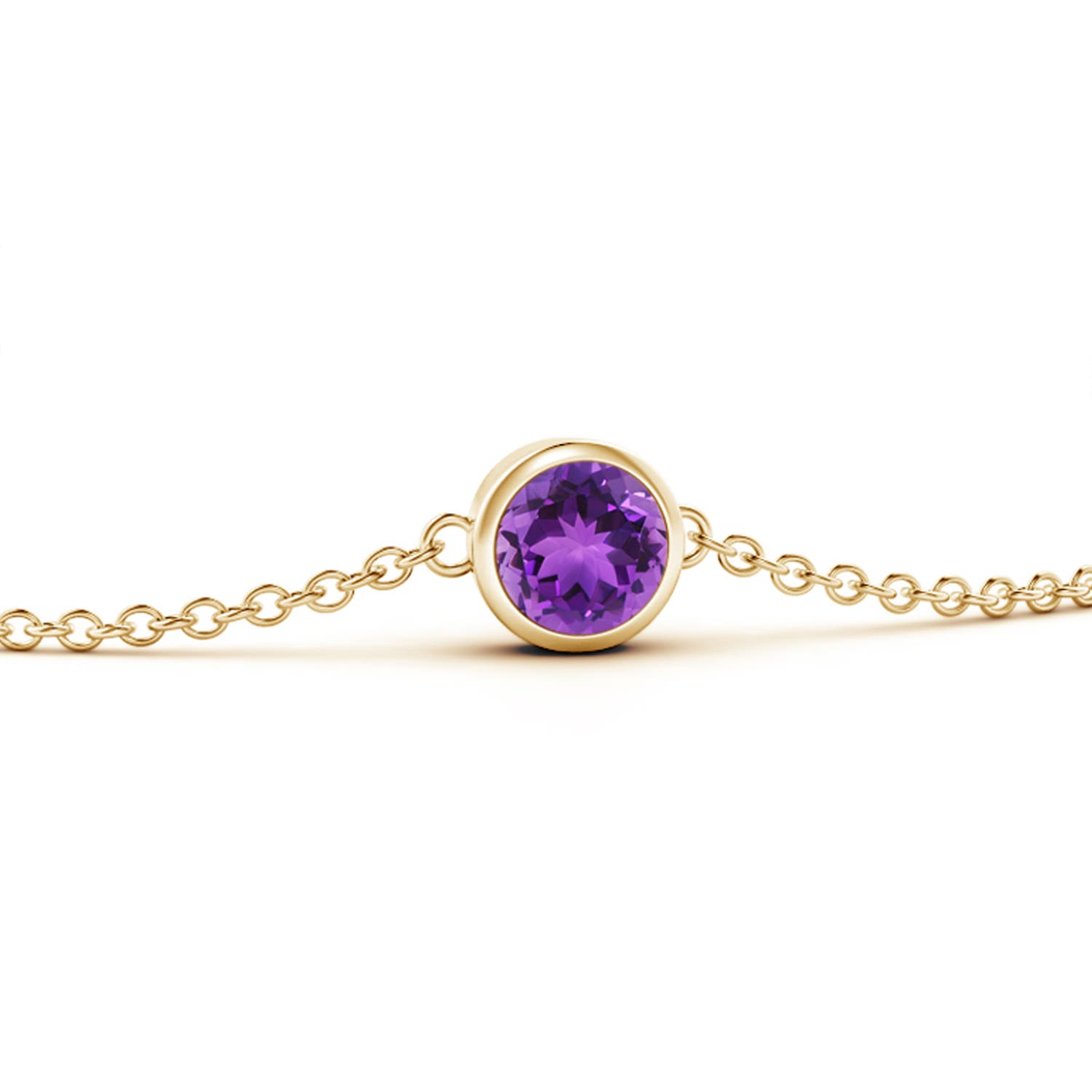 4mm AAA Bezel-Set Round Amethyst Chain Bracelet in Yellow Gold