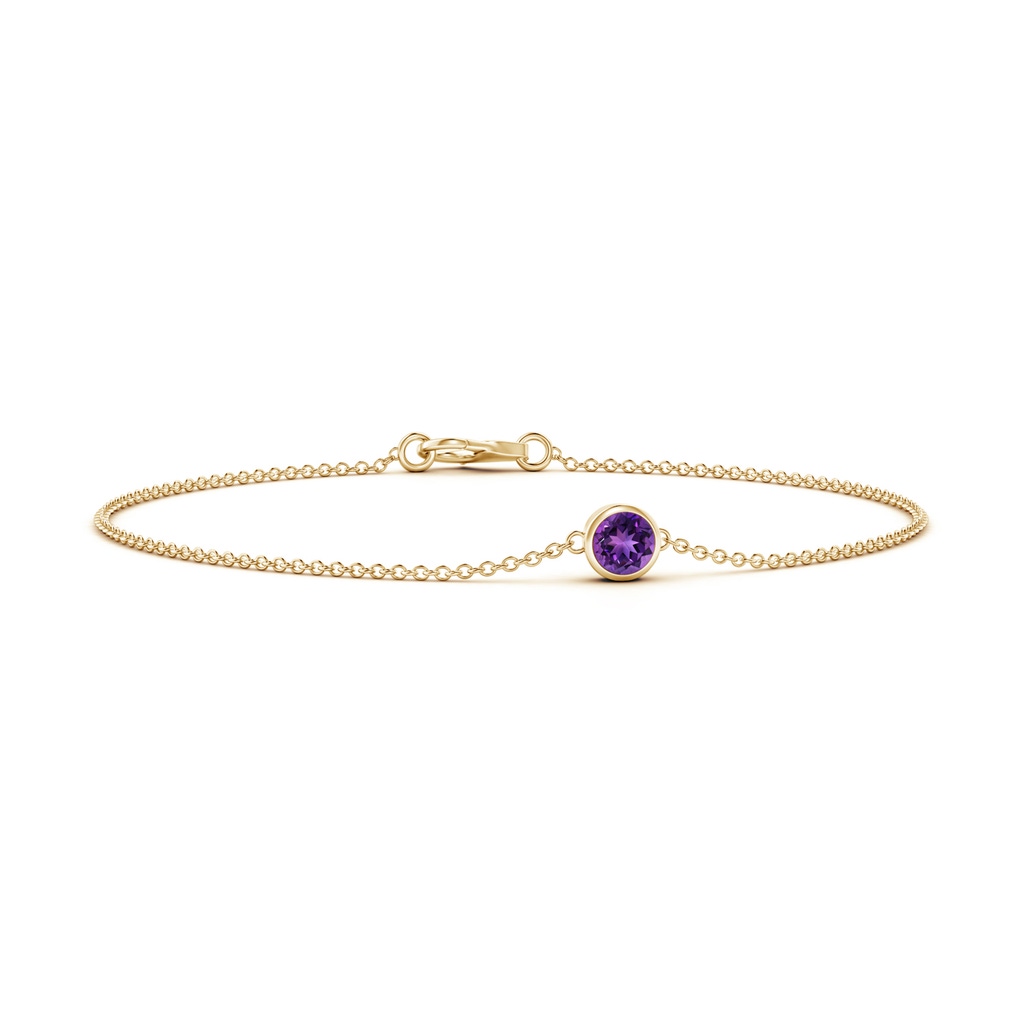 4mm AAAA Bezel-Set Round Amethyst Chain Bracelet in Yellow Gold