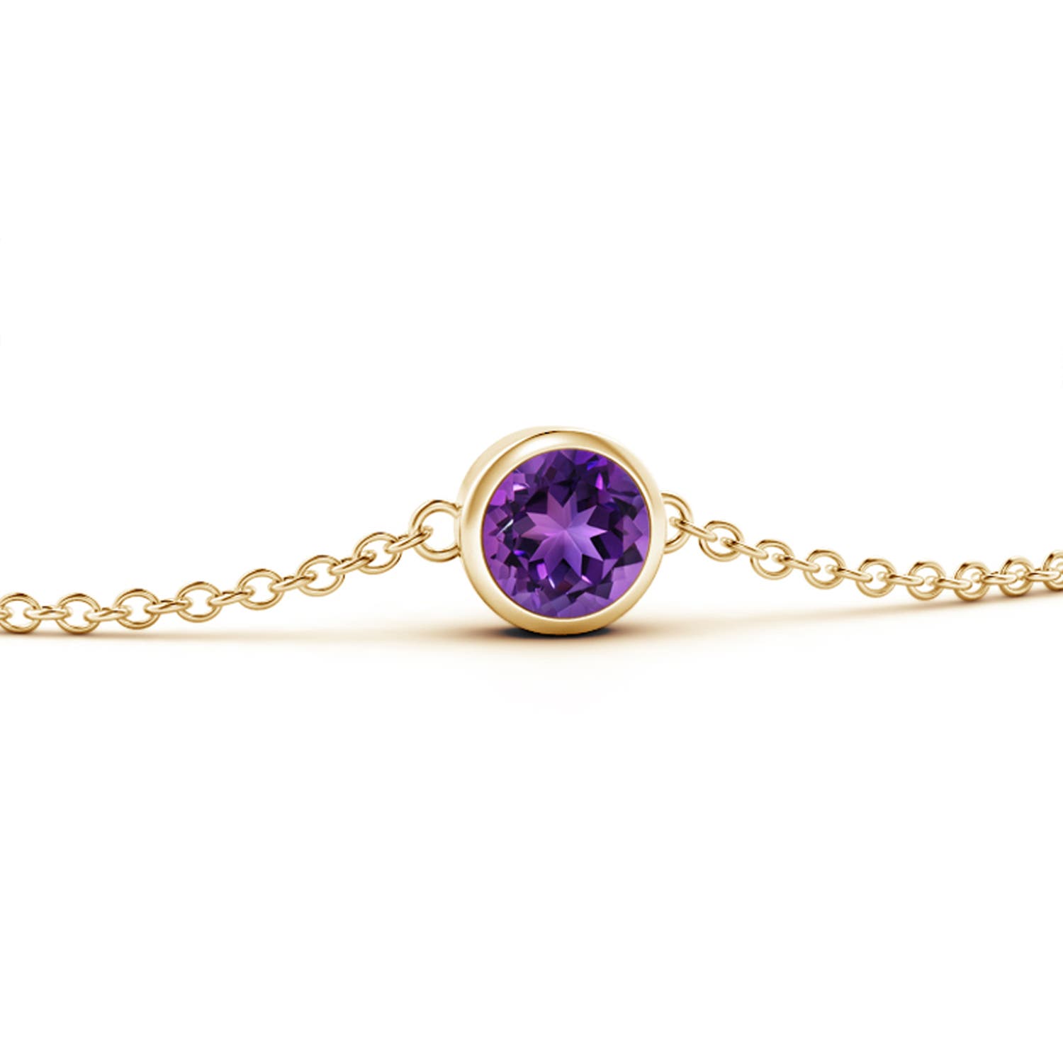 4mm AAAA Bezel-Set Round Amethyst Chain Bracelet in Yellow Gold - side 1