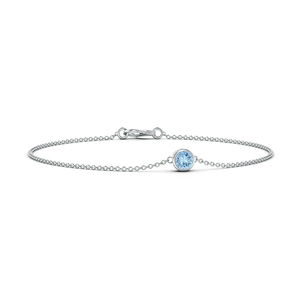 4mm AAA Bezel-Set Round Aquamarine Chain Bracelet in White Gold