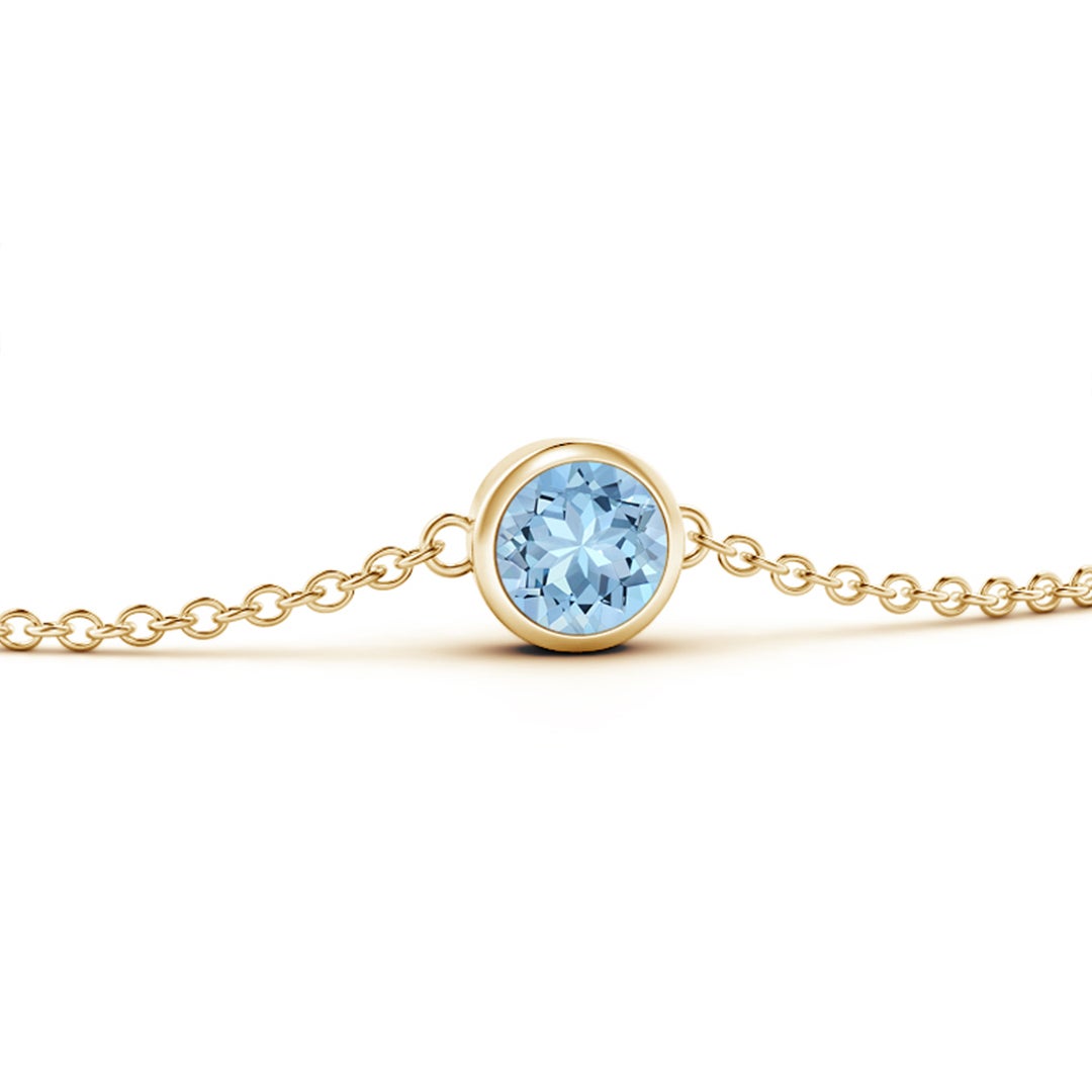 4mm AAA Bezel-Set Round Aquamarine Chain Bracelet in Yellow Gold - side 1