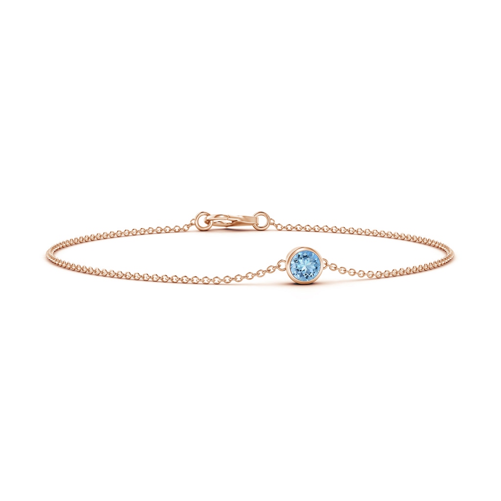 4mm AAAA Bezel-Set Round Aquamarine Chain Bracelet in 9K Rose Gold