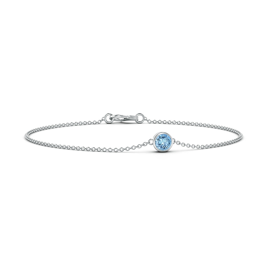 4mm AAAA Bezel-Set Round Aquamarine Chain Bracelet in White Gold 