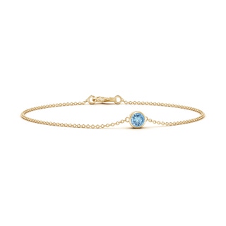 4mm AAAA Bezel-Set Round Aquamarine Chain Bracelet in Yellow Gold