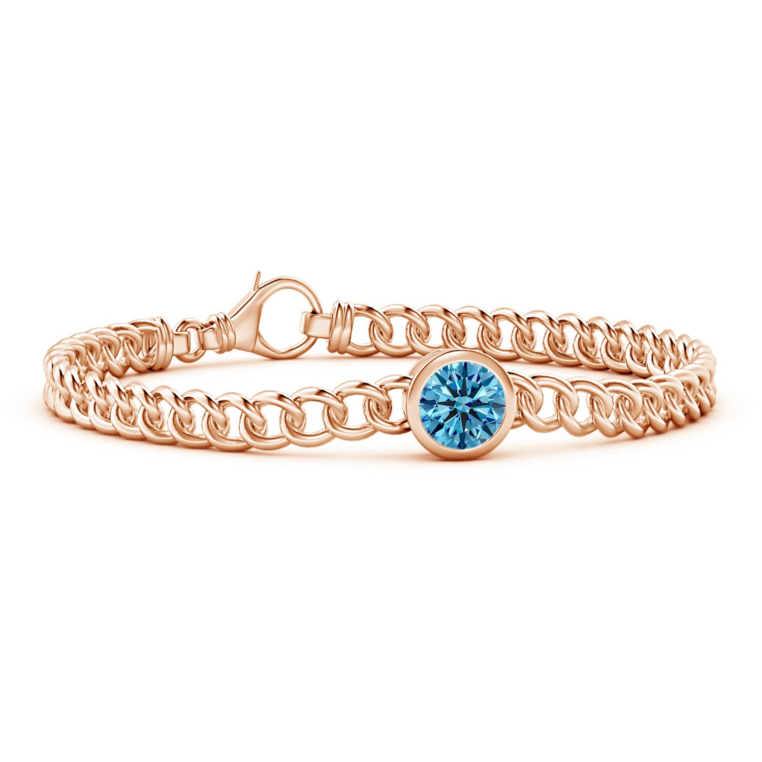 Angara 1.5 CTW Bezel-Set Round Fancy Intense Blue Diamond Chain Bracelet in 14K Rose Gold
