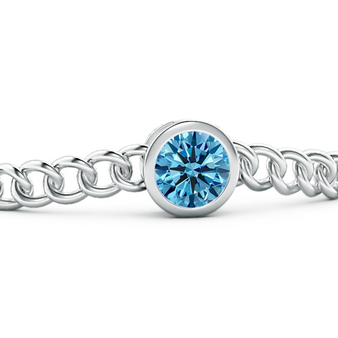 8mm AAAA Bezel-Set Round Fancy Intense Blue Diamond Chain Bracelet in White Gold - side 3