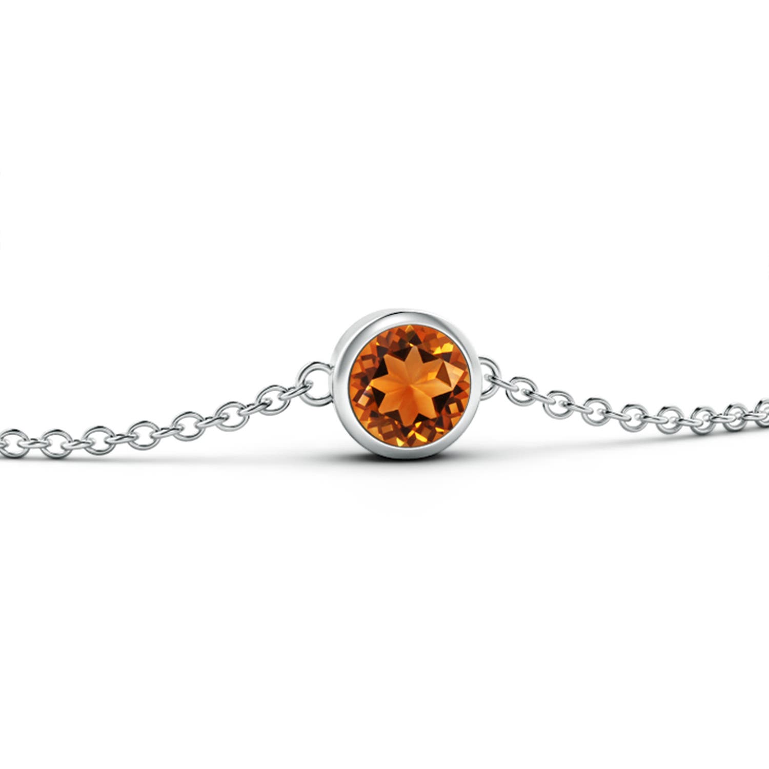 4mm AAAA Bezel-Set Round Citrine Chain Bracelet in White Gold
