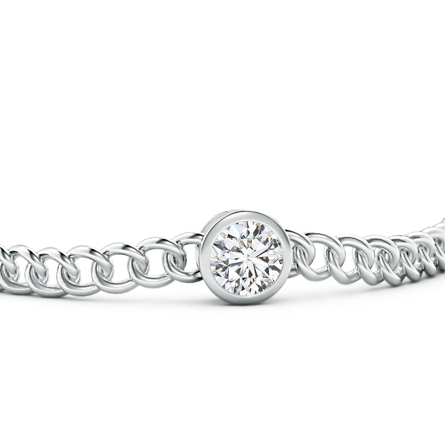 7.4mm HSI2 Bezel-Set Round Diamond Chain Bracelet in White Gold
