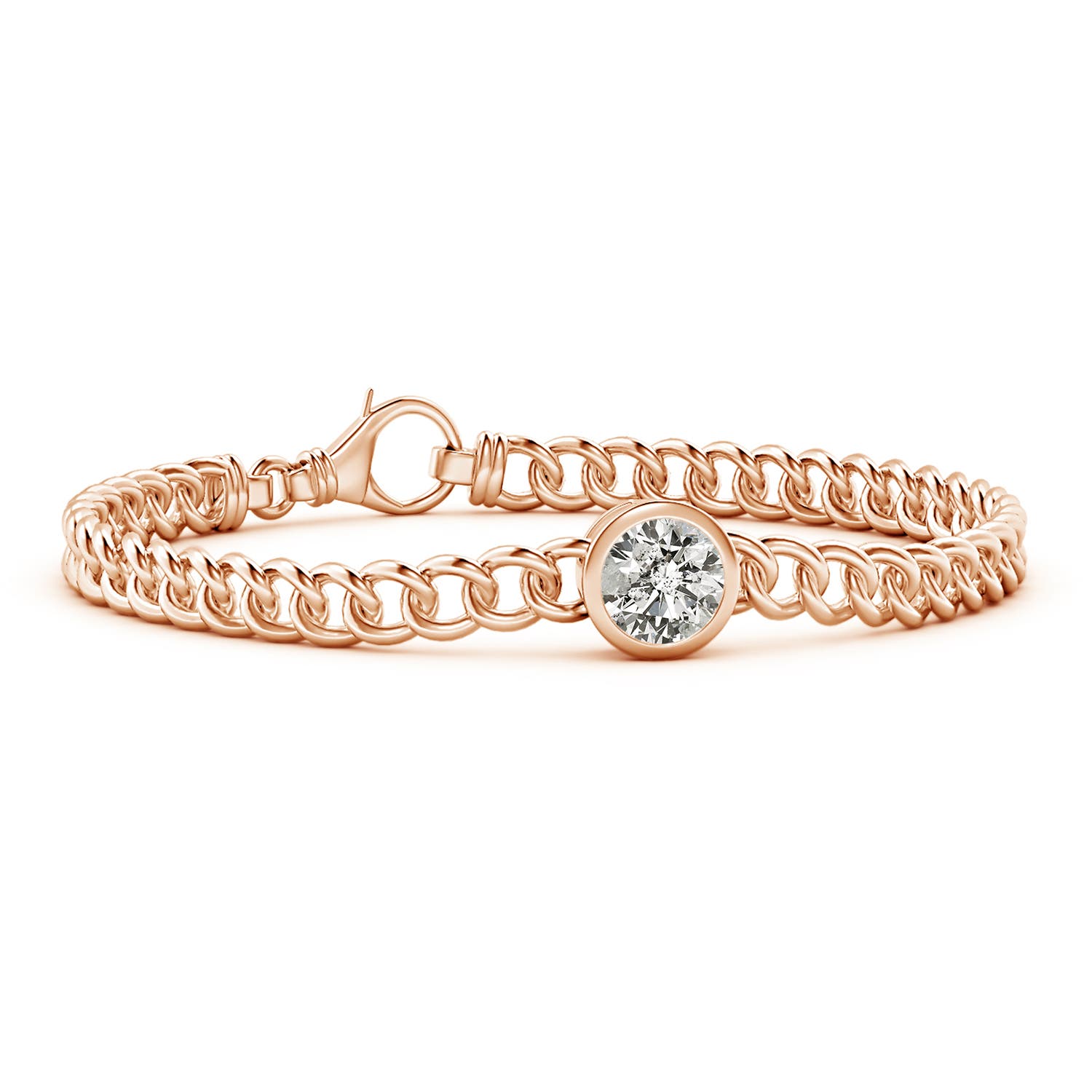 7.4mm KI3 Bezel-Set Round Diamond Chain Bracelet in Rose Gold