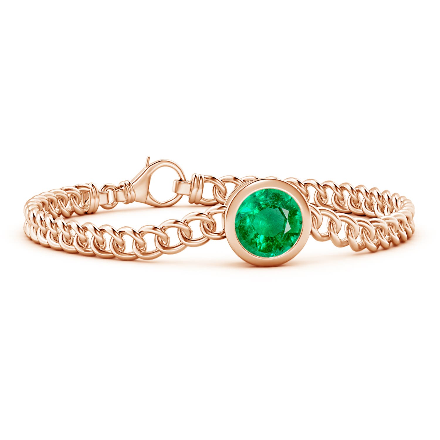 Bezel-Set Round Emerald Chain Bracelet
