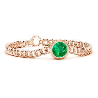 10mm AAA Bezel-Set Round Emerald Chain Bracelet in Rose Gold