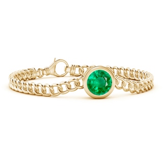 10mm AAA Bezel-Set Round Emerald Chain Bracelet in Yellow Gold