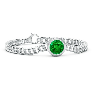 10mm AAAA Bezel-Set Round Emerald Chain Bracelet in 9K White Gold