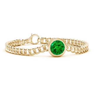 10mm AAAA Bezel-Set Round Emerald Chain Bracelet in 9K Yellow Gold