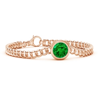 10mm AAAA Bezel-Set Round Emerald Chain Bracelet in Rose Gold