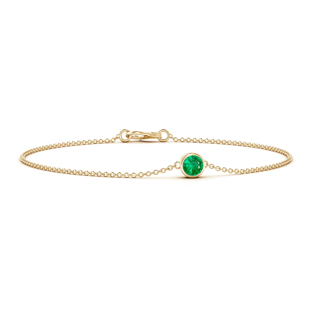 4mm AAA Bezel-Set Round Emerald Chain Bracelet in Yellow Gold