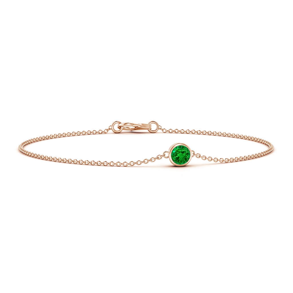 4mm AAAA Bezel-Set Round Emerald Chain Bracelet in 9K Rose Gold