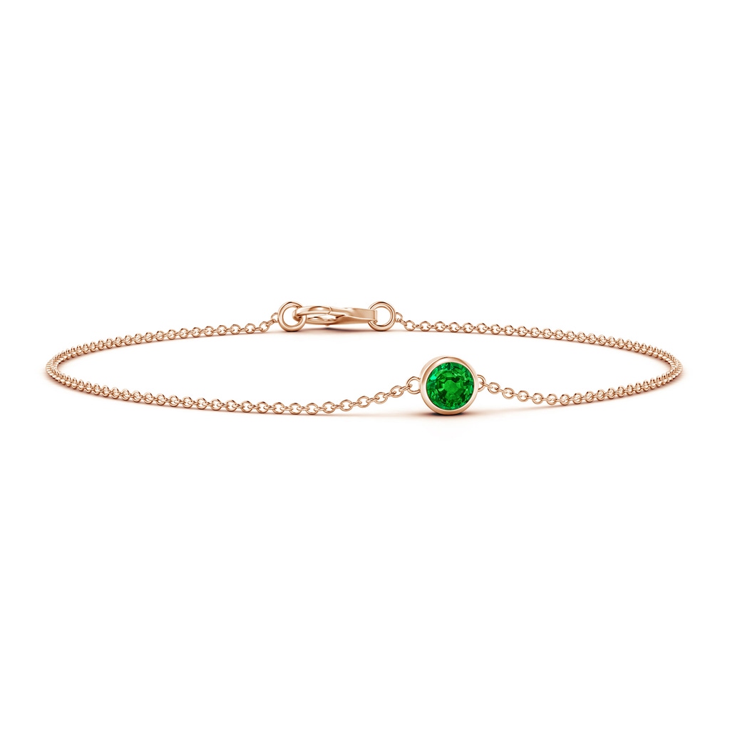 4mm AAAA Bezel-Set Round Emerald Chain Bracelet in Rose Gold
