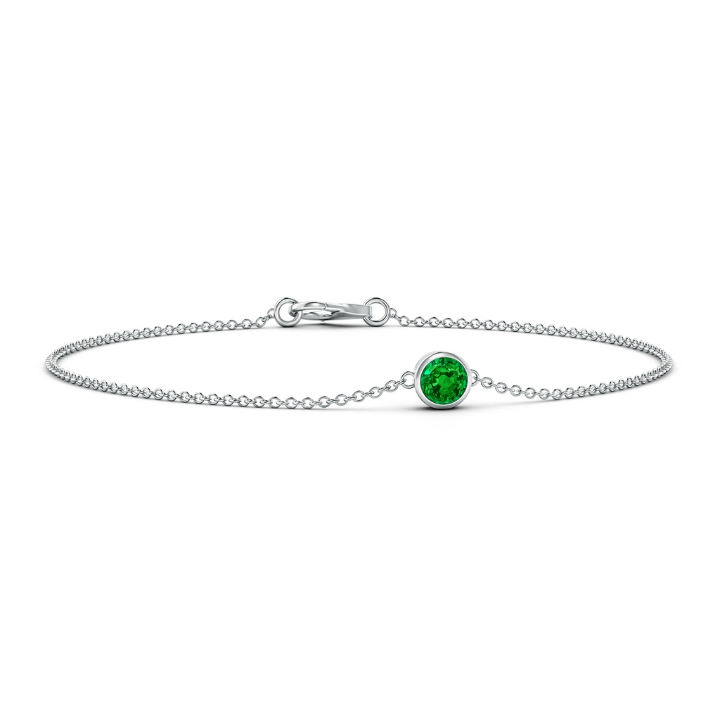 4mm AAAA Bezel-Set Round Emerald Chain Bracelet in White Gold