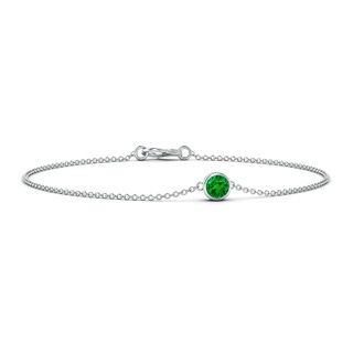 4mm AAAA Bezel-Set Round Emerald Chain Bracelet in White Gold