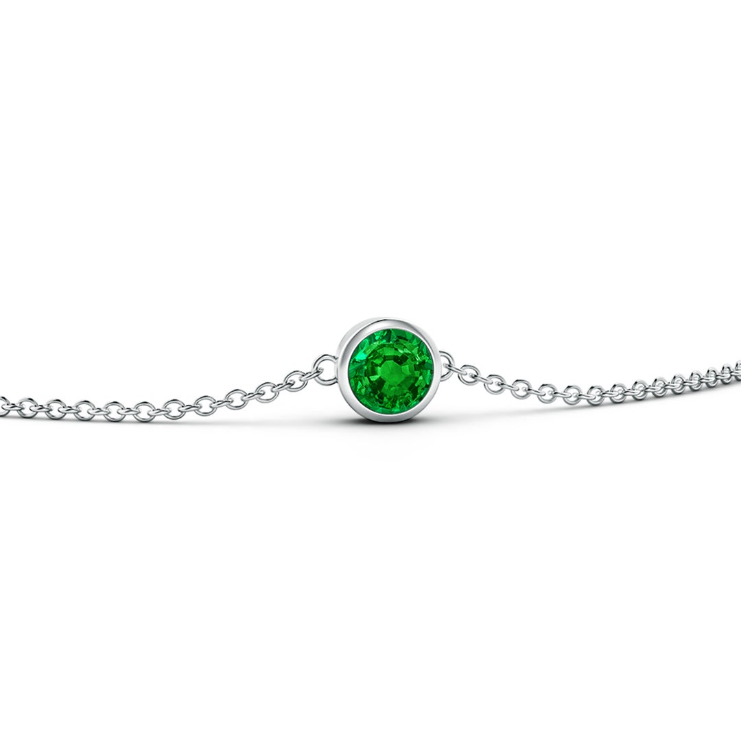 4mm AAAA Bezel-Set Round Emerald Chain Bracelet in White Gold - side 3