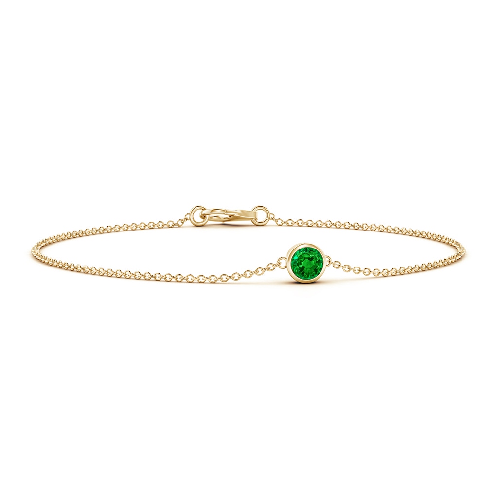4mm AAAA Bezel-Set Round Emerald Chain Bracelet in Yellow Gold