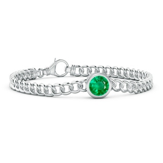 8mm AAA Bezel-Set Round Emerald Chain Bracelet in 9K White Gold