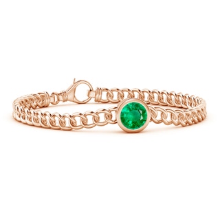 8mm AAA Bezel-Set Round Emerald Chain Bracelet in Rose Gold