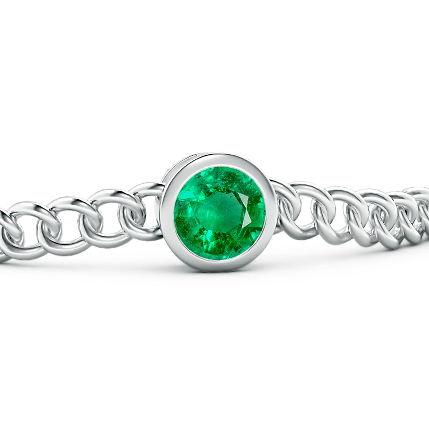 8mm AAA Bezel-Set Round Emerald Chain Bracelet in White Gold