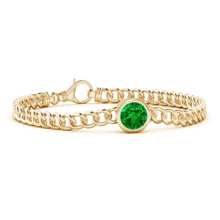 8mm AAAA Bezel-Set Round Emerald Chain Bracelet in 9K Yellow Gold