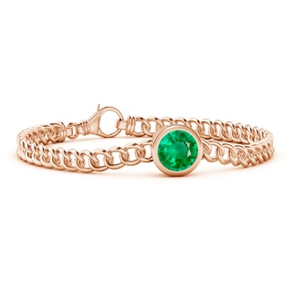 9mm AAA Bezel-Set Round Emerald Chain Bracelet in Rose Gold