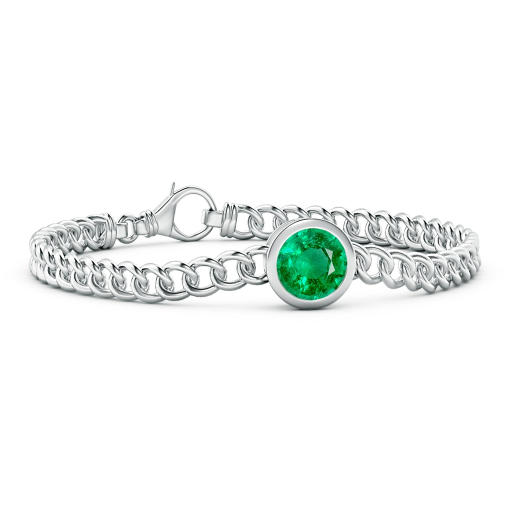 9mm AAA Bezel-Set Round Emerald Chain Bracelet in White Gold