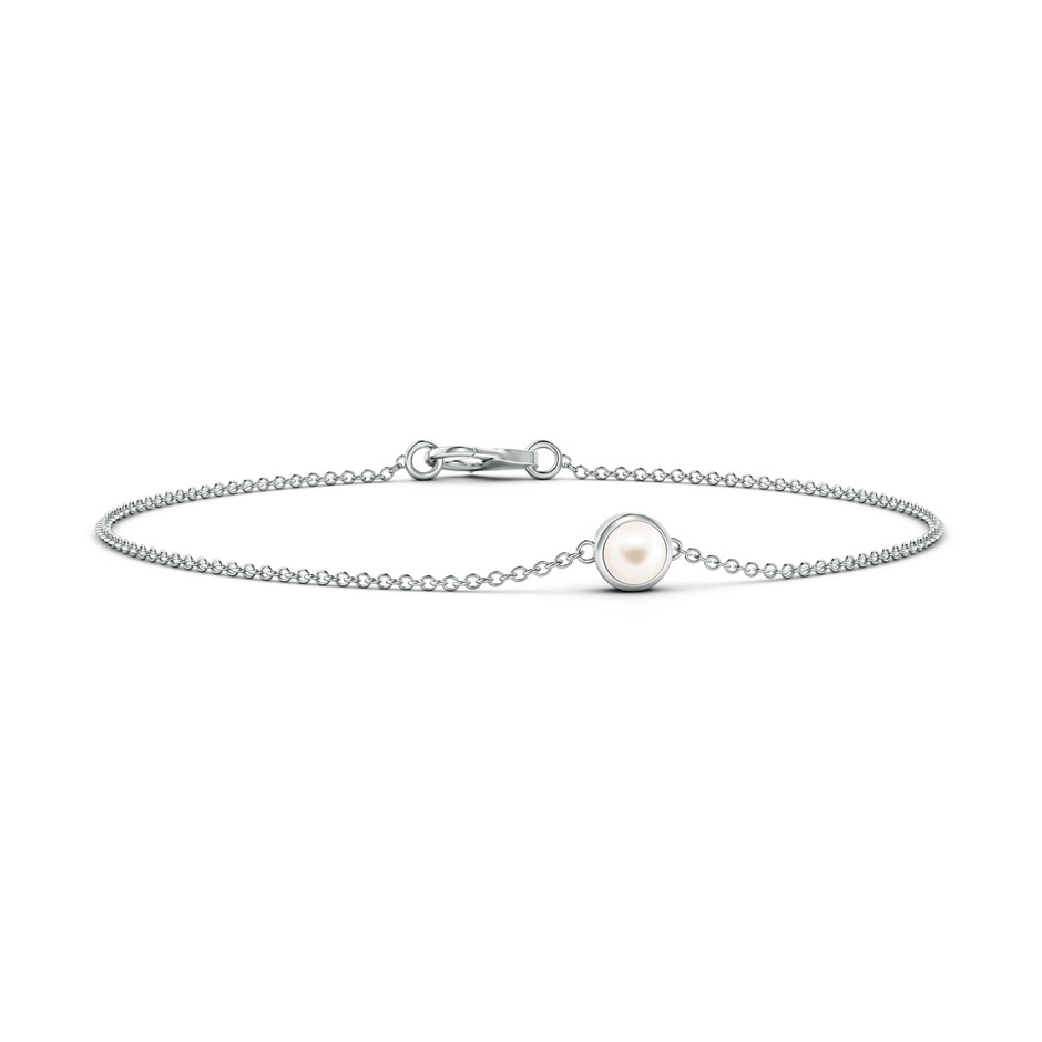 4mm AAA Bezel-Set Round  Freshwater Pearl Chain Bracelet in 10K White Gold 