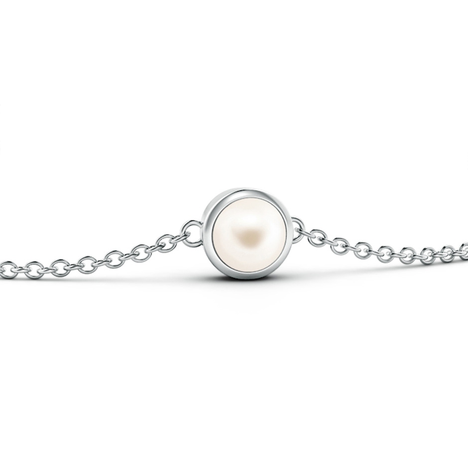 4mm AAA Bezel-Set Round  Freshwater Pearl Chain Bracelet in 10K White Gold side-1