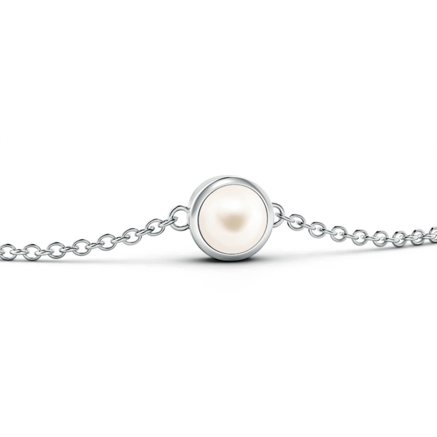 4mm AAA Bezel-Set Round  Freshwater Pearl Chain Bracelet in White Gold