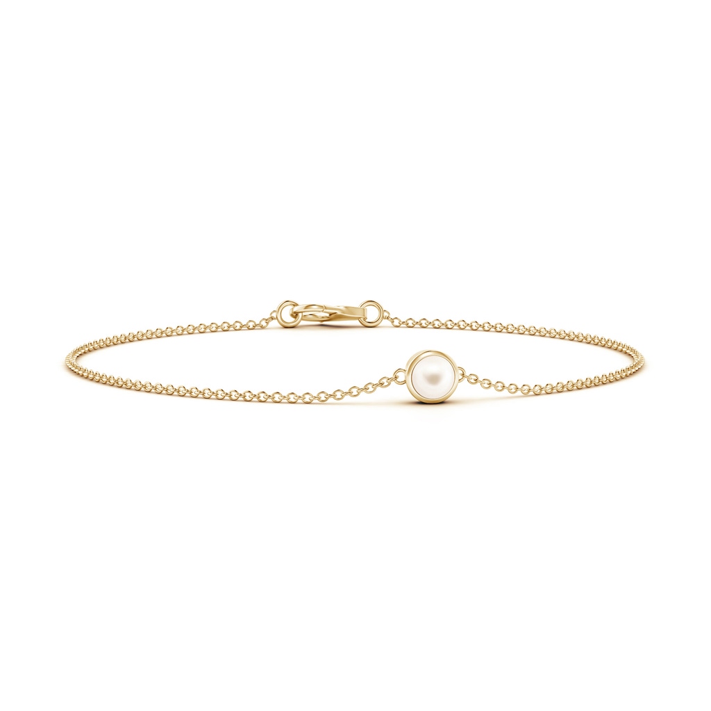4mm AAA Bezel-Set Round  Freshwater Pearl Chain Bracelet in Yellow Gold