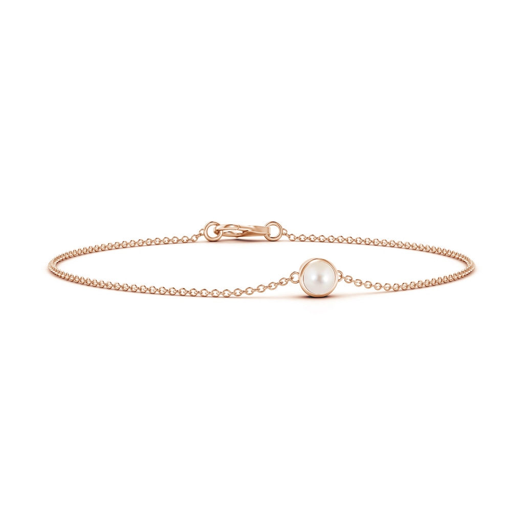 4mm AAAA Bezel-Set Round  Freshwater Pearl Chain Bracelet in Rose Gold